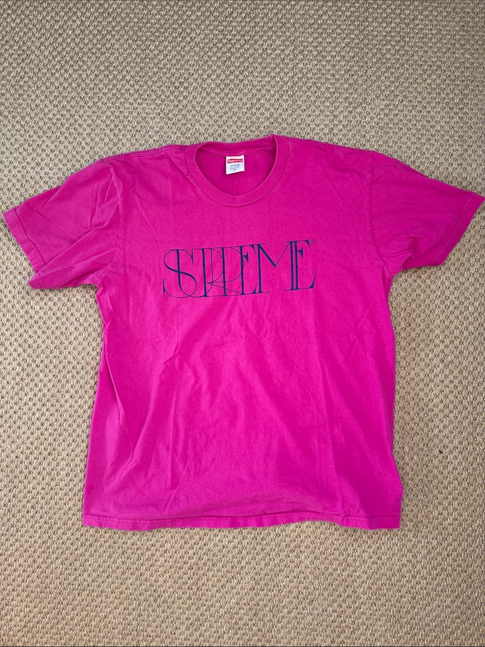Supreme Hot Pink Tee with Navy Logo